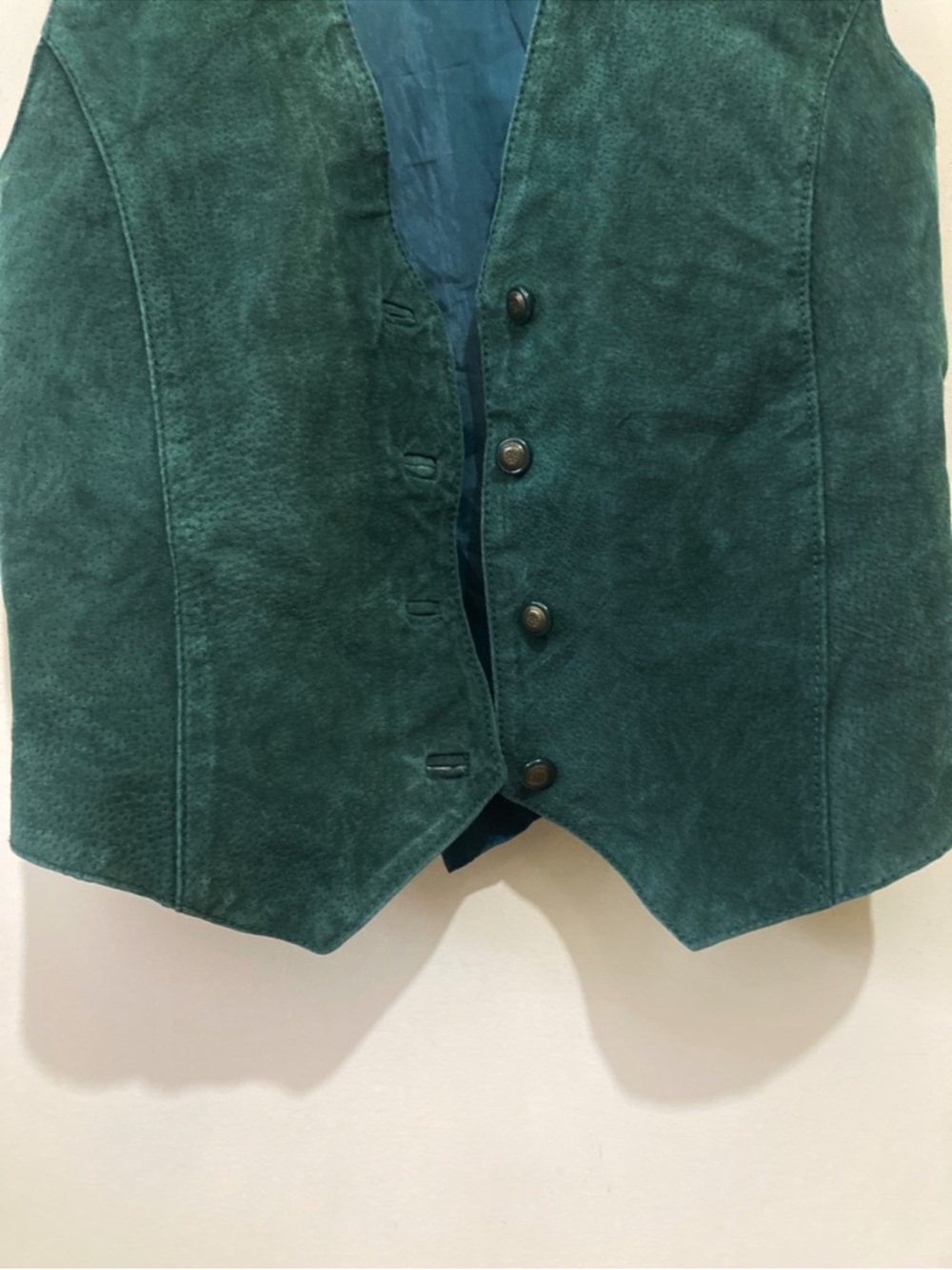 Vintage 90s Suede Leather Vest Forest Green Size Medium Loose Fit Cottagecore - Picture 5 of 10